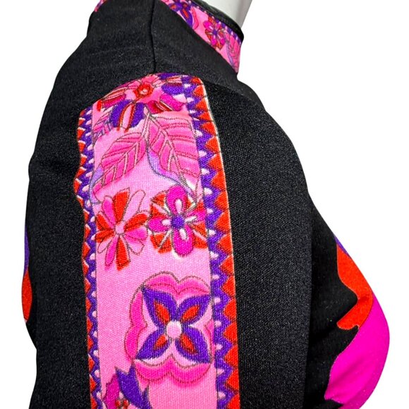 VINTAGE AUTHENTIC MR. DINO 70s Flower Pop Art Turtleneck Midi Dress - Picture 7 of 9